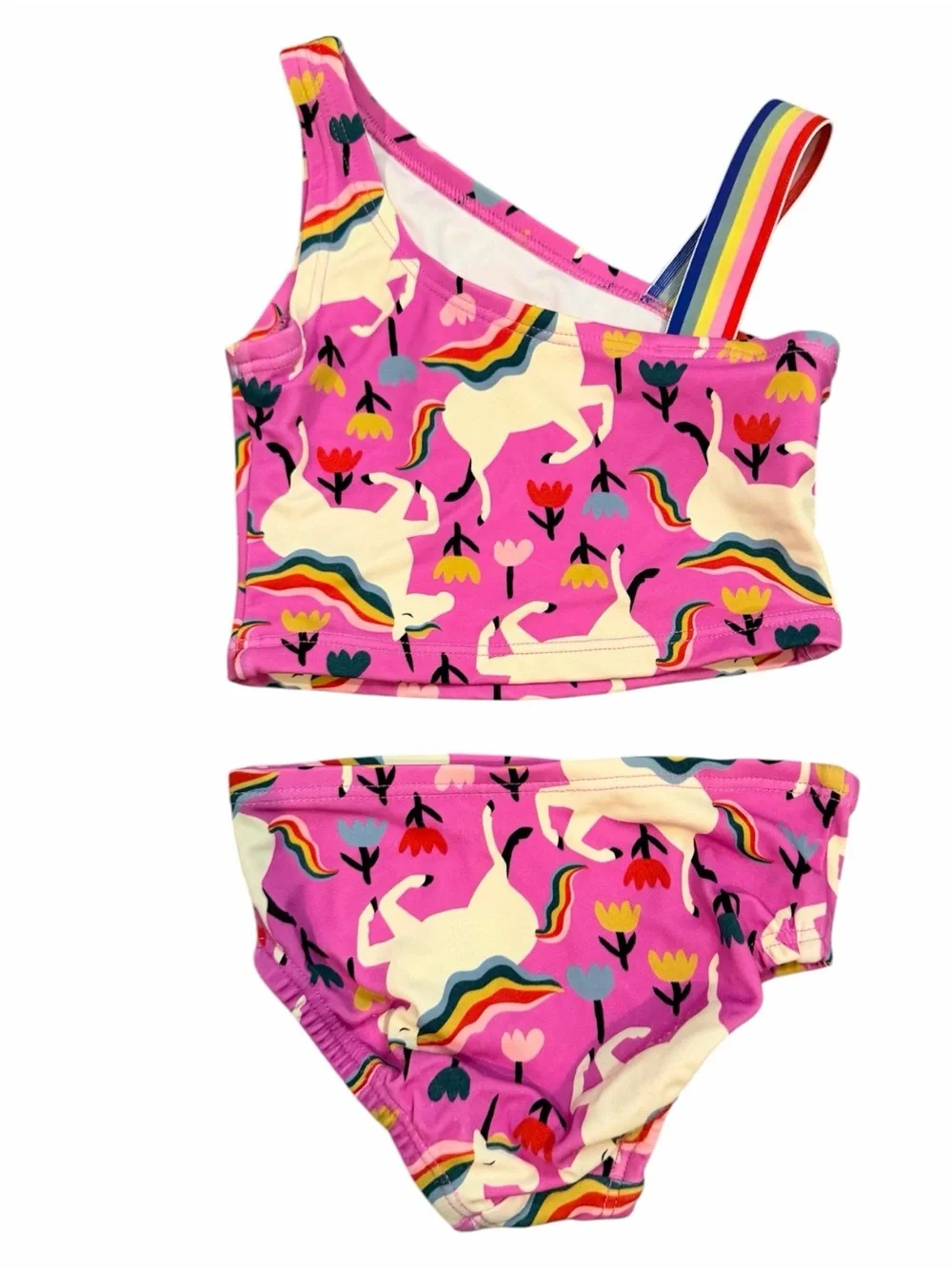 Hanna Andersson Pink Unicorn Rainbow One-Shoulder Bikini